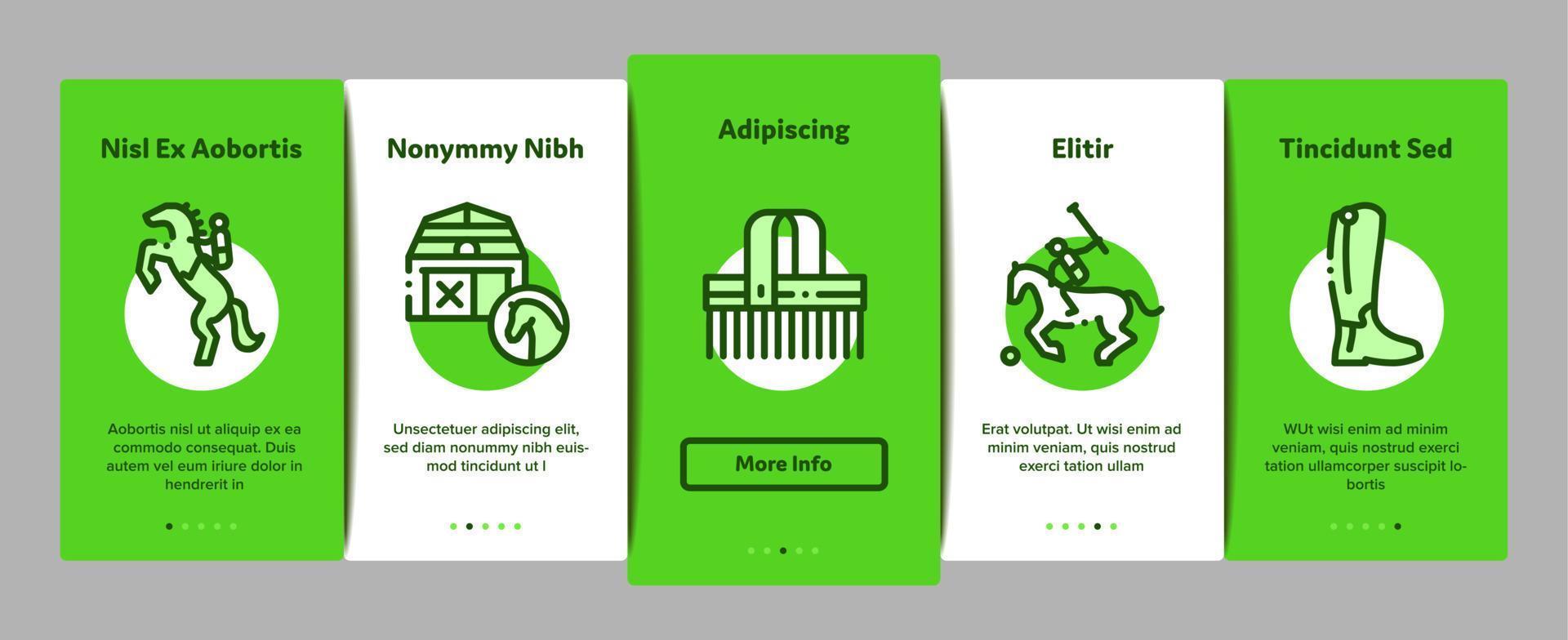 ruiter dier onboarding elementen pictogrammen reeks vector