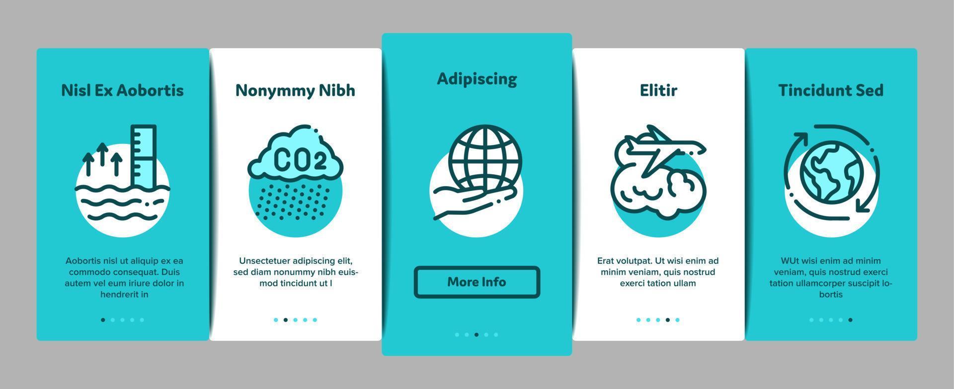 klimaat verandering ecologie onboarding elementen pictogrammen reeks vector