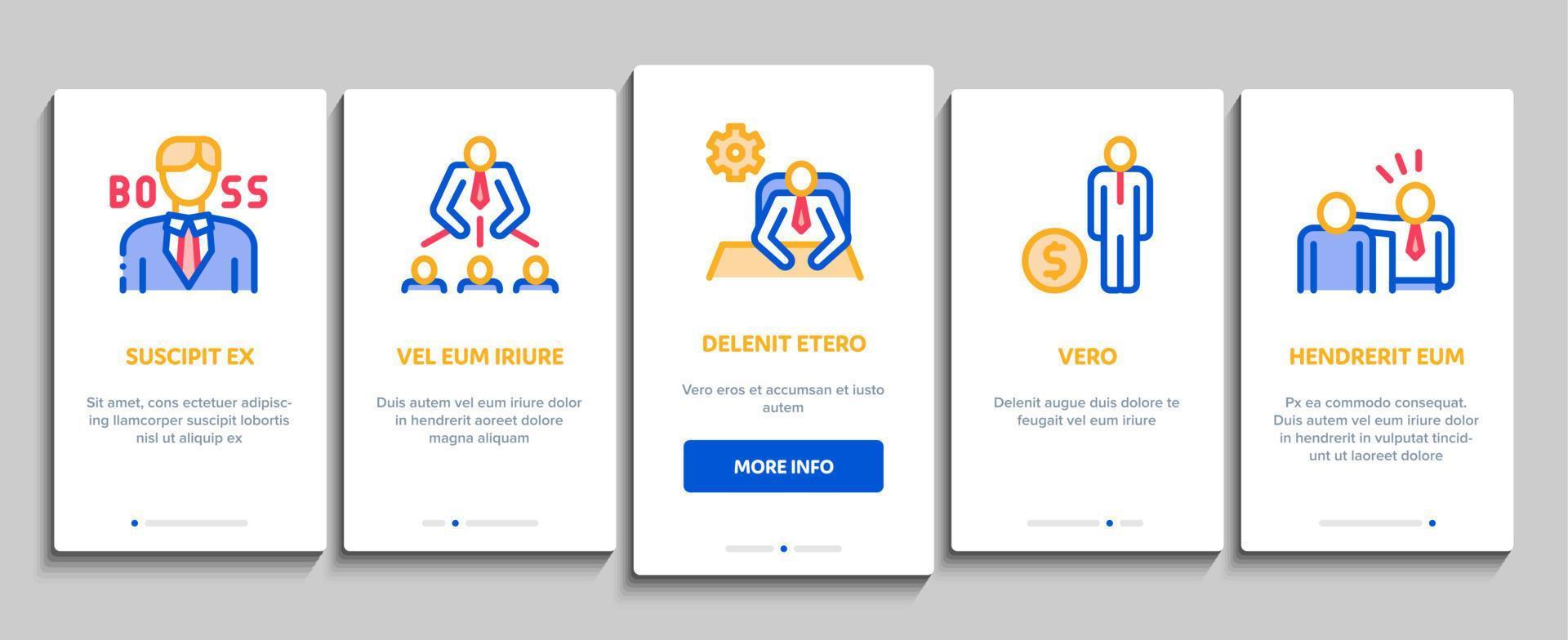 baas leider bedrijf onboarding elementen pictogrammen reeks vector