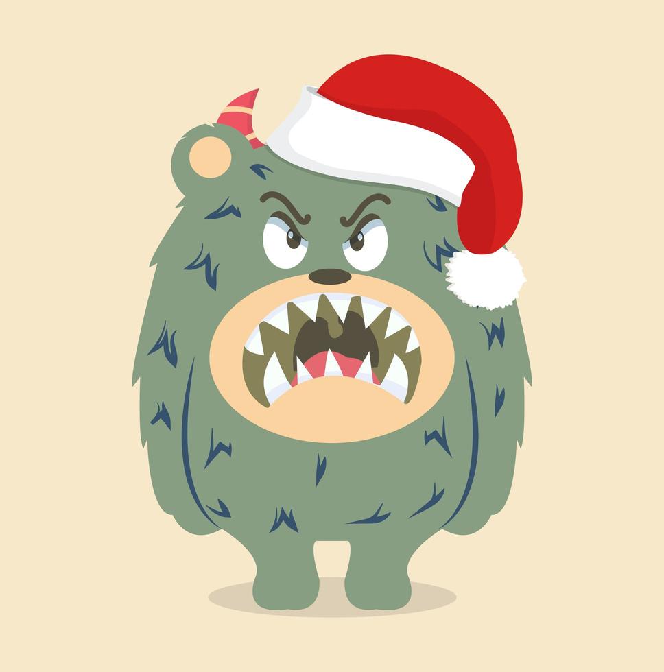 boos groen monster met een kerstmuts vector