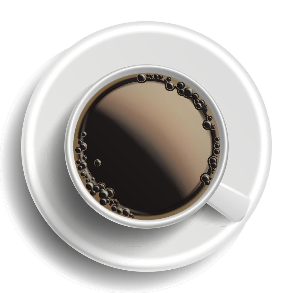 koffie kop vector. top visie. heet americano koffie. espresso snel voedsel kop drank. bubbels. wit mok. realistisch geïsoleerd illustratie vector