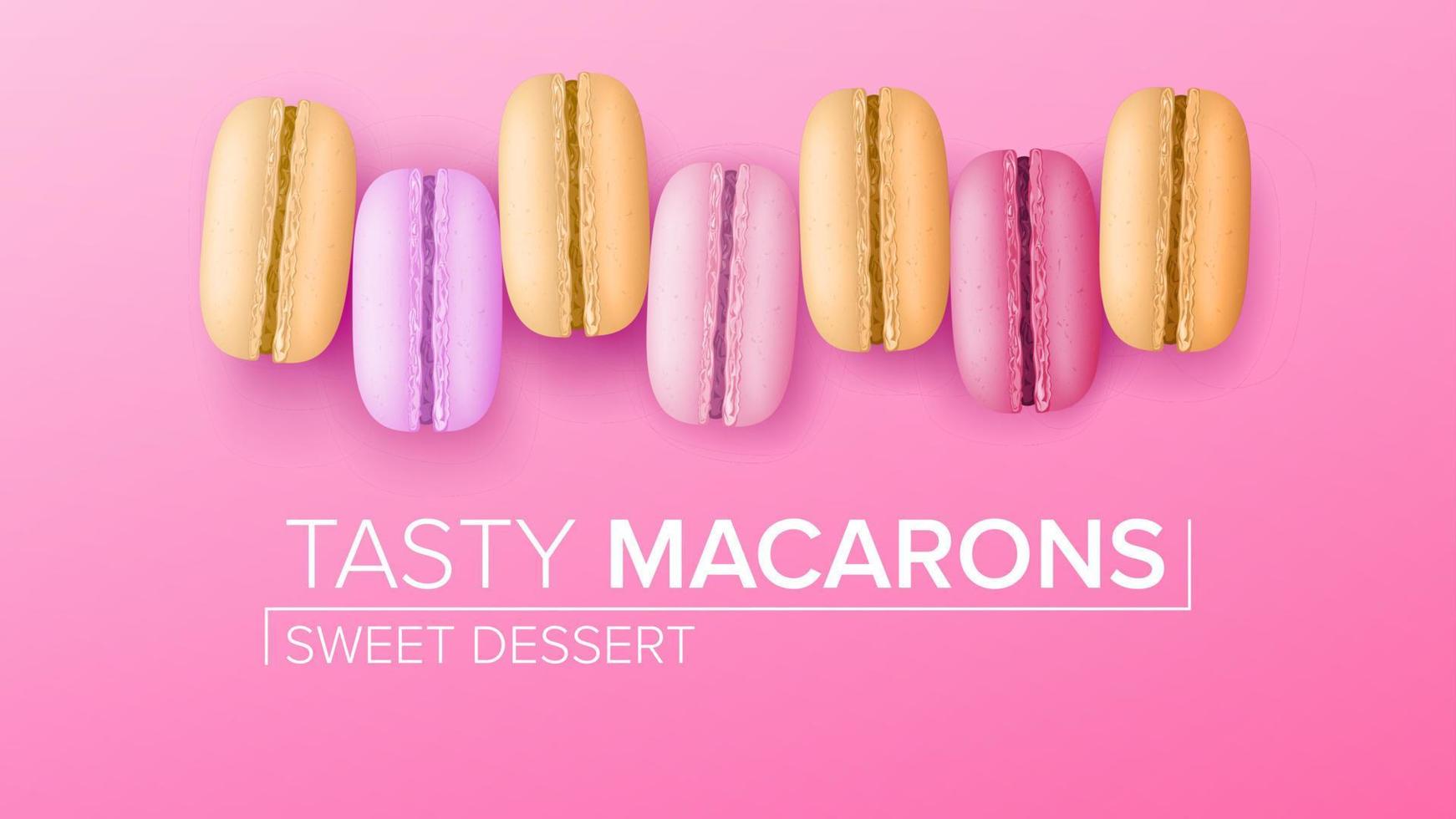 macarons reeks vector. top visie. kleurrijk zoet Frans bitterkoekjes Aan roze achtergrond illustratie. vector