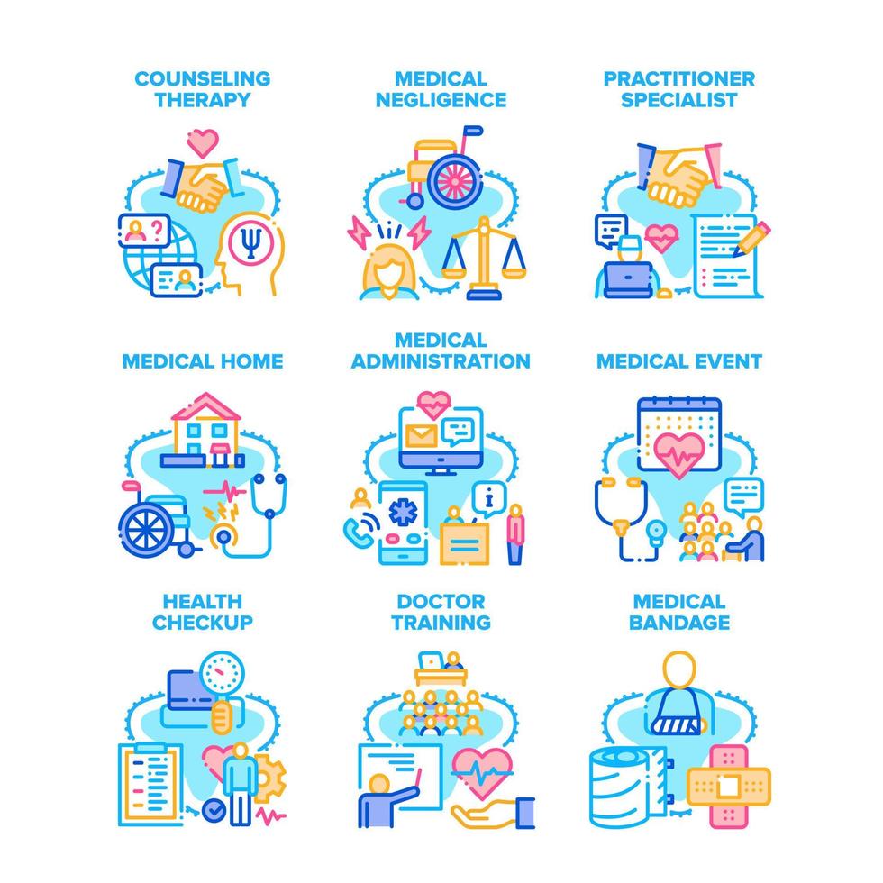 Gezondheid controle reeks pictogrammen vector illustraties