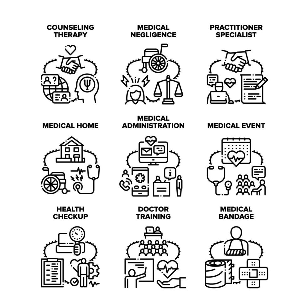 Gezondheid controle reeks pictogrammen vector illustraties