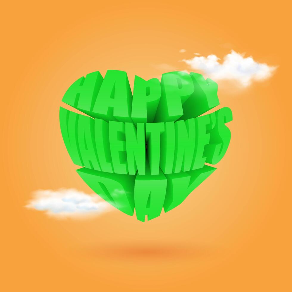 gelukkig valentijn. rood typografie tekst met wolk decoratie. 3d vector illustratie.