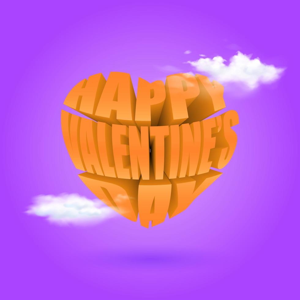 gelukkig valentijn. rood typografie tekst met wolk decoratie. 3d vector illustratie.