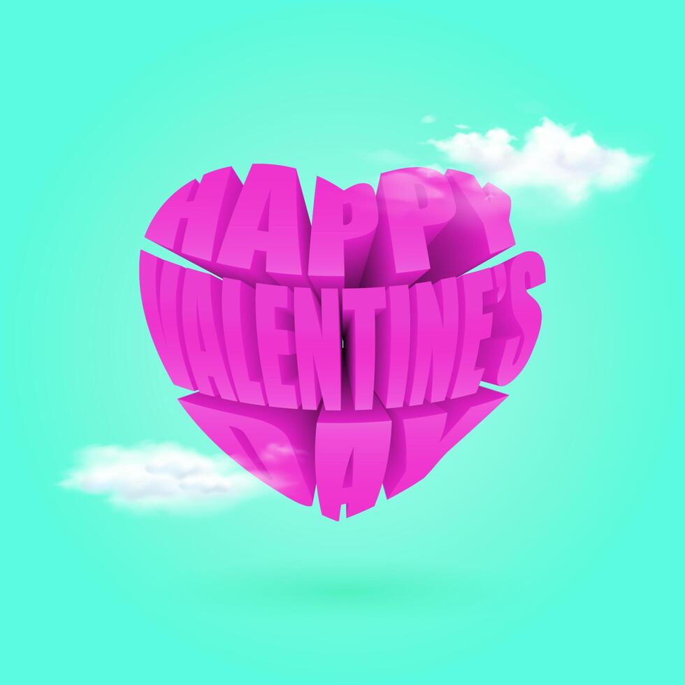 gelukkig valentijn. rood typografie tekst met wolk decoratie. 3d vector illustratie.