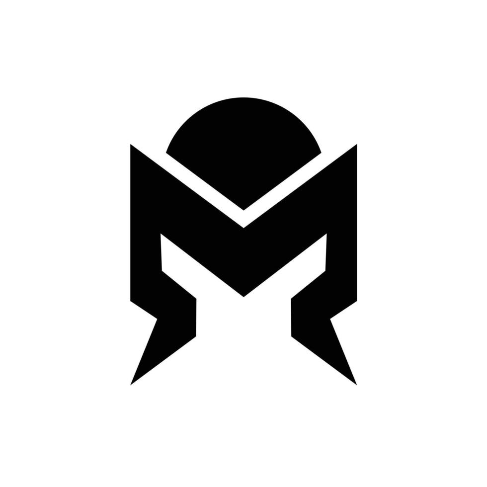 spartaans helm bliksem krijger stoutmoedig brief m met donder gemakkelijk minimalistische logo ontwerp vector