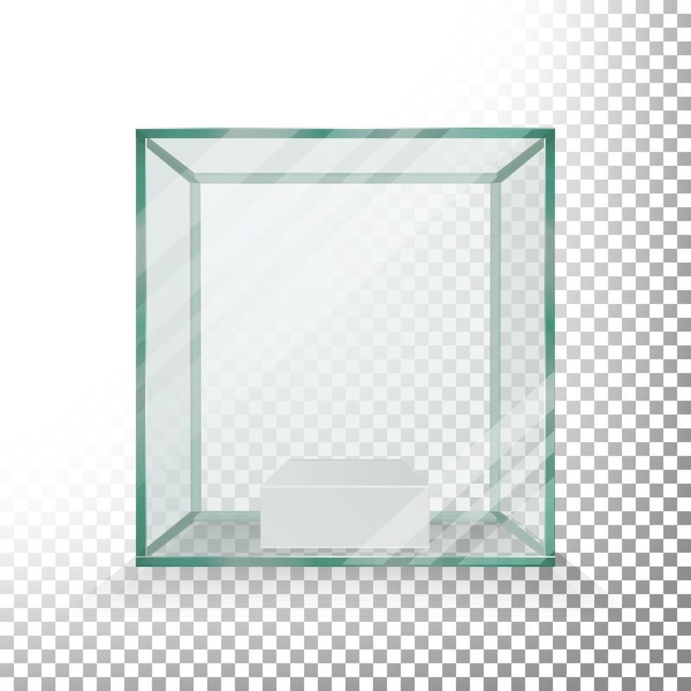 leeg transparant glas doos kubus vector. realistisch kubus. glas vitrine. vector