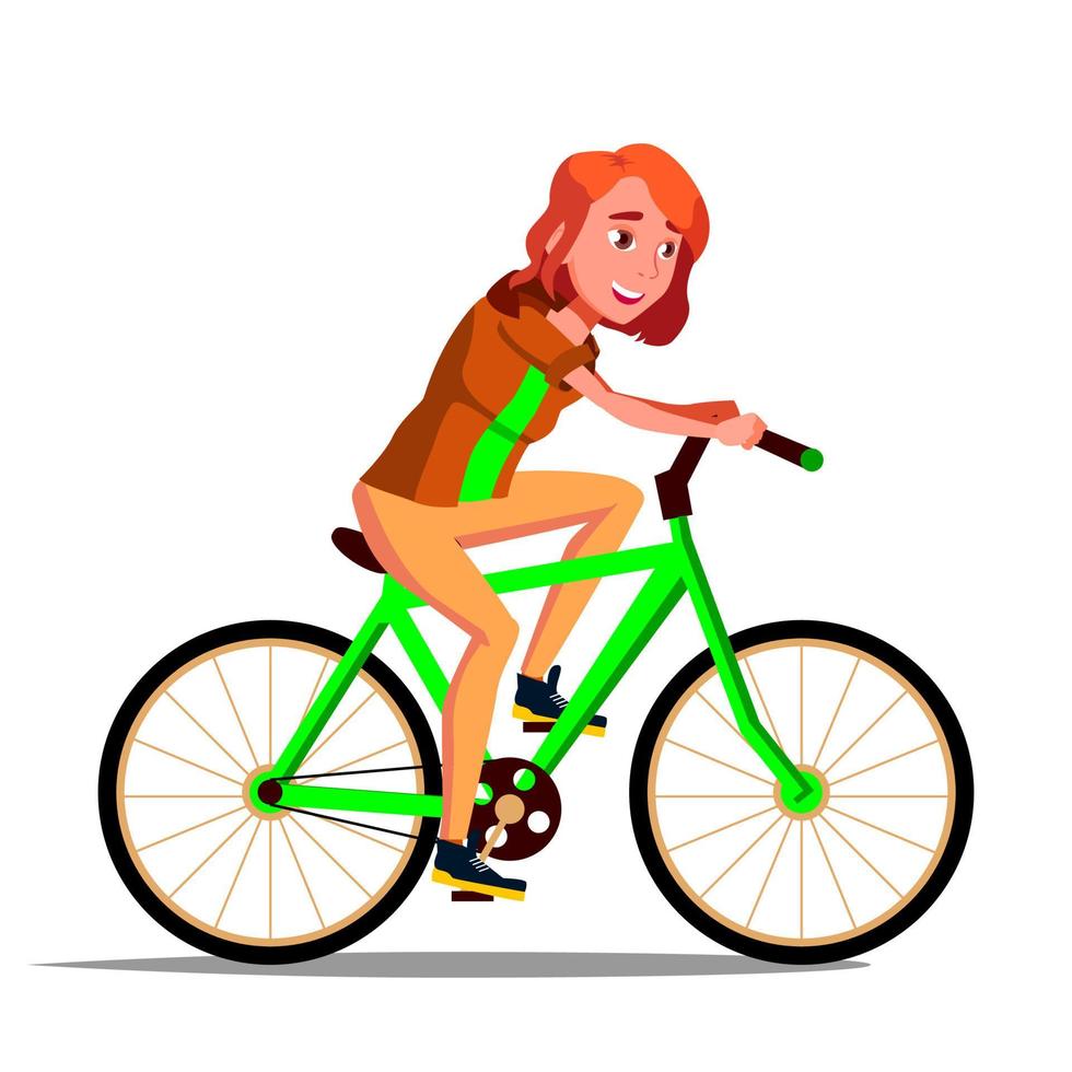 tiener meisje rijden Aan fiets vector. gezond levensstijl. Fietsen. buitenshuis sport werkzaamheid. geïsoleerd illustratie vector