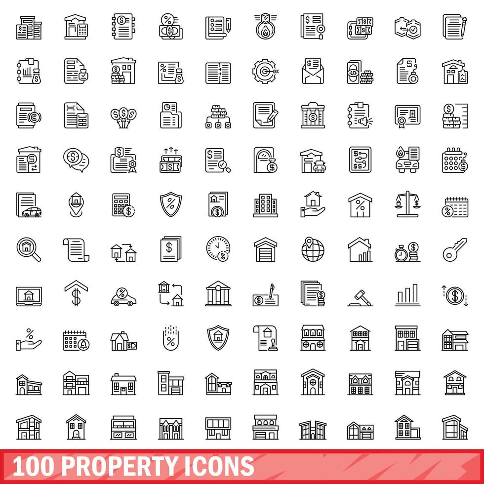 100 eigendom pictogrammen set, schets stijl vector