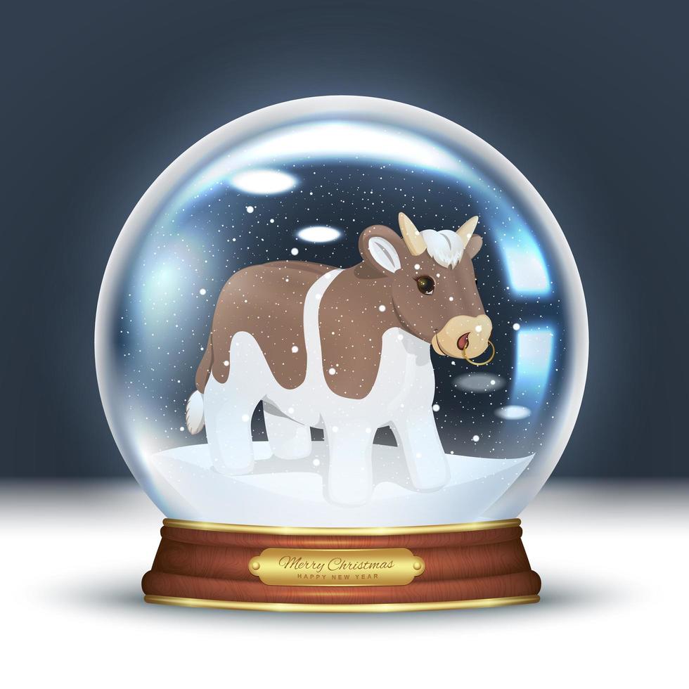 stier in een sneeuwbol vector