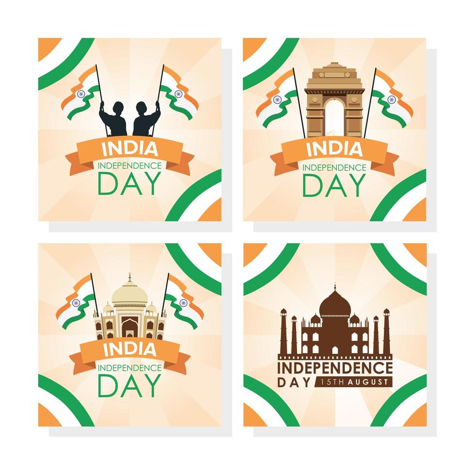 gelukkige indiase onafhankelijkheidsdag viering banner set vector