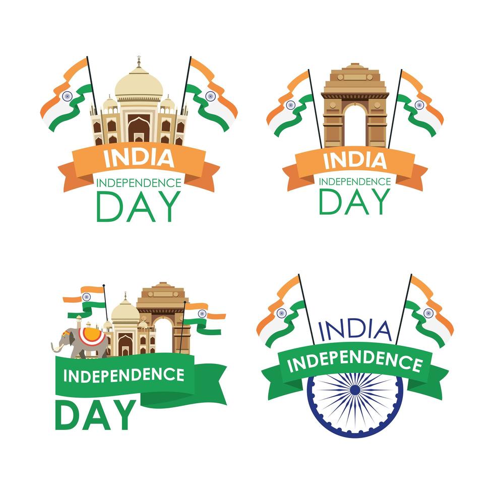 India onafhankelijkheidsdag viering embleem set vector