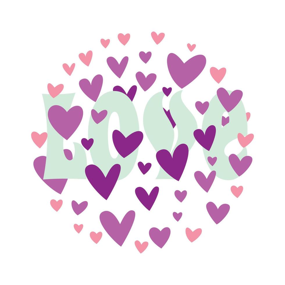 sociaal media na, groet kaart voor valentijnsdag dag. cirkel gemaakt van Purper en roze harten. liefde. vector