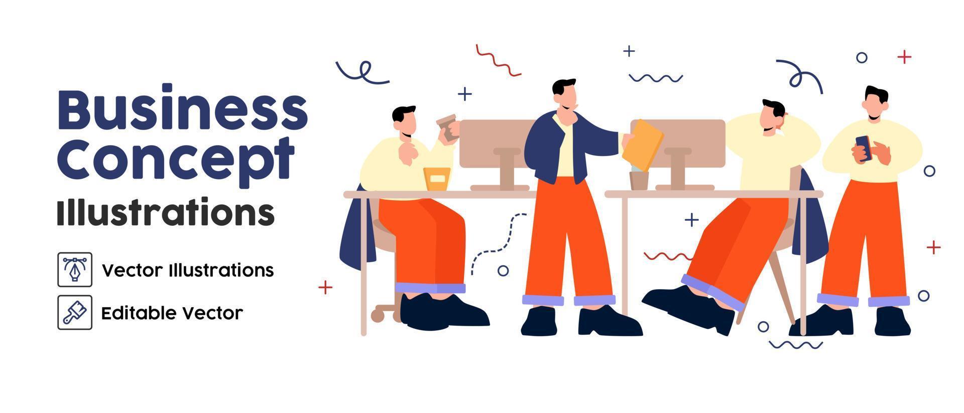 bedrijf concept illustraties. reeks verzameling van scènes met mannen nemen een deel in werkverslaafde bedrijf activiteiten. vector illustratie