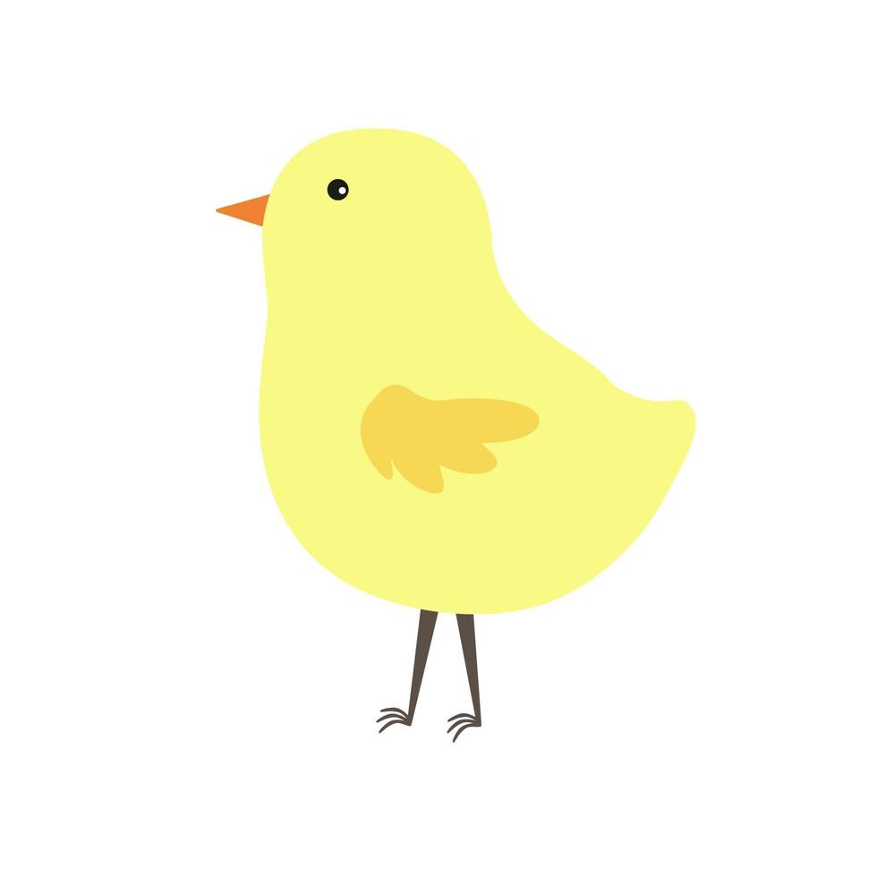 weinig schattig Pasen kip, grappig geel vlak stijl tekenfilm karakter vector illustratie, symbool van feestelijk lente periode clip art voor kaarten, banier, Pasen decor