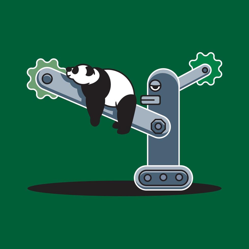 een panda slapen Aan een robot's arm vector