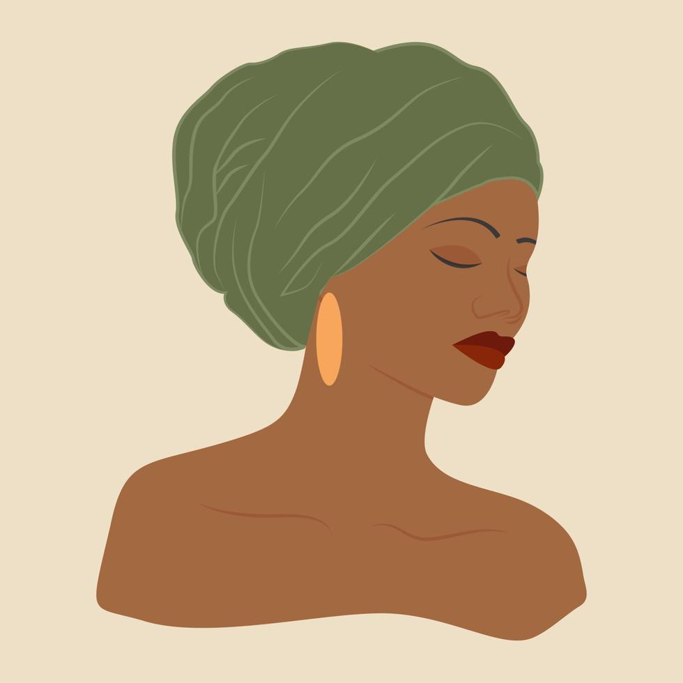 portret van mooi Afrikaanse vrouw met oorbel illustratie. vector kleur illustratie geïsoleerd. modern tekenfilm stijl illustratie voor grafisch ontwerp
