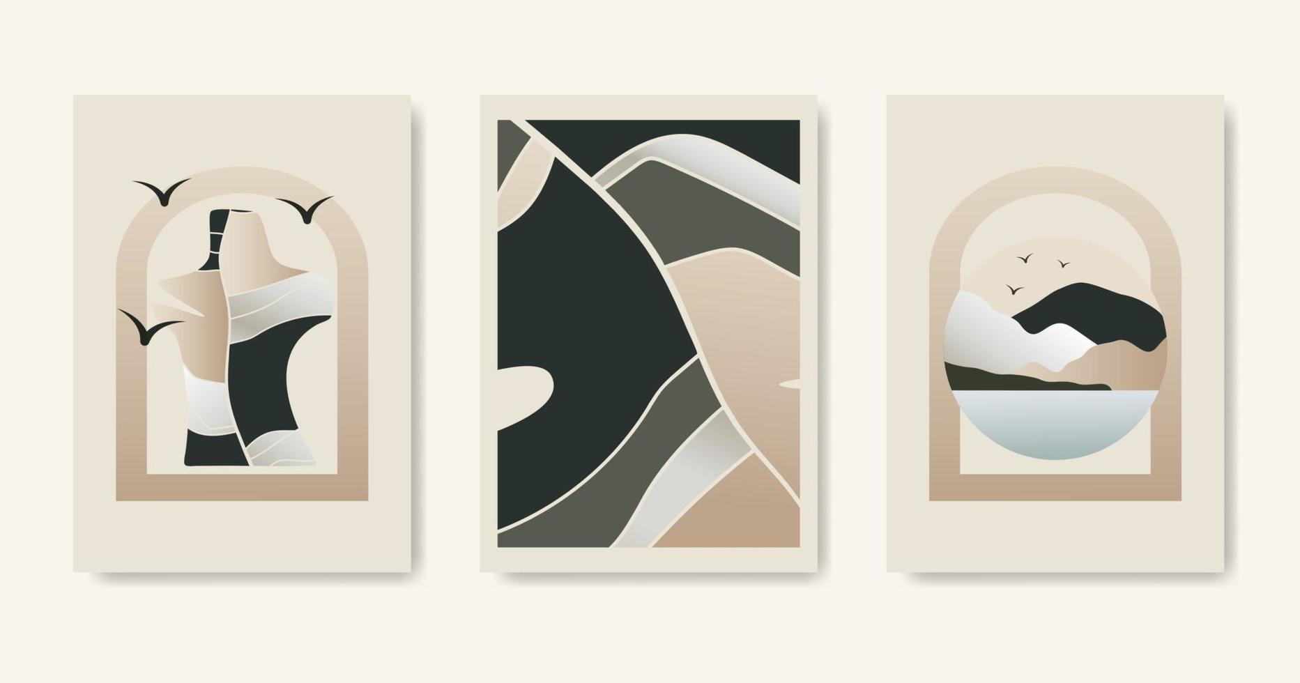 abstract esthetisch illustraties reeks met verloop. modern stijl muur decor. verzameling van hedendaags artistiek posters voor afdrukken vector