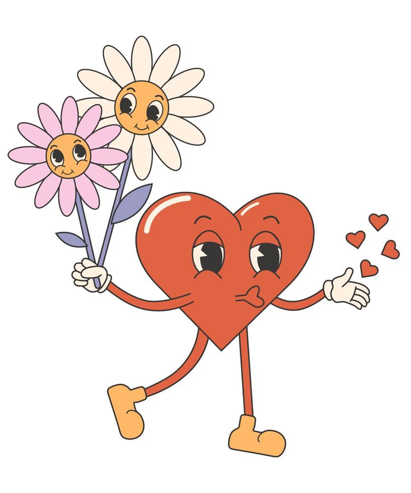 modieus grappig groovy valentijnsdag dag sticker. schattig en grappig karakter. retro valentijnsdag dag. jaren 70 Jaren 60 esthetiek. vector