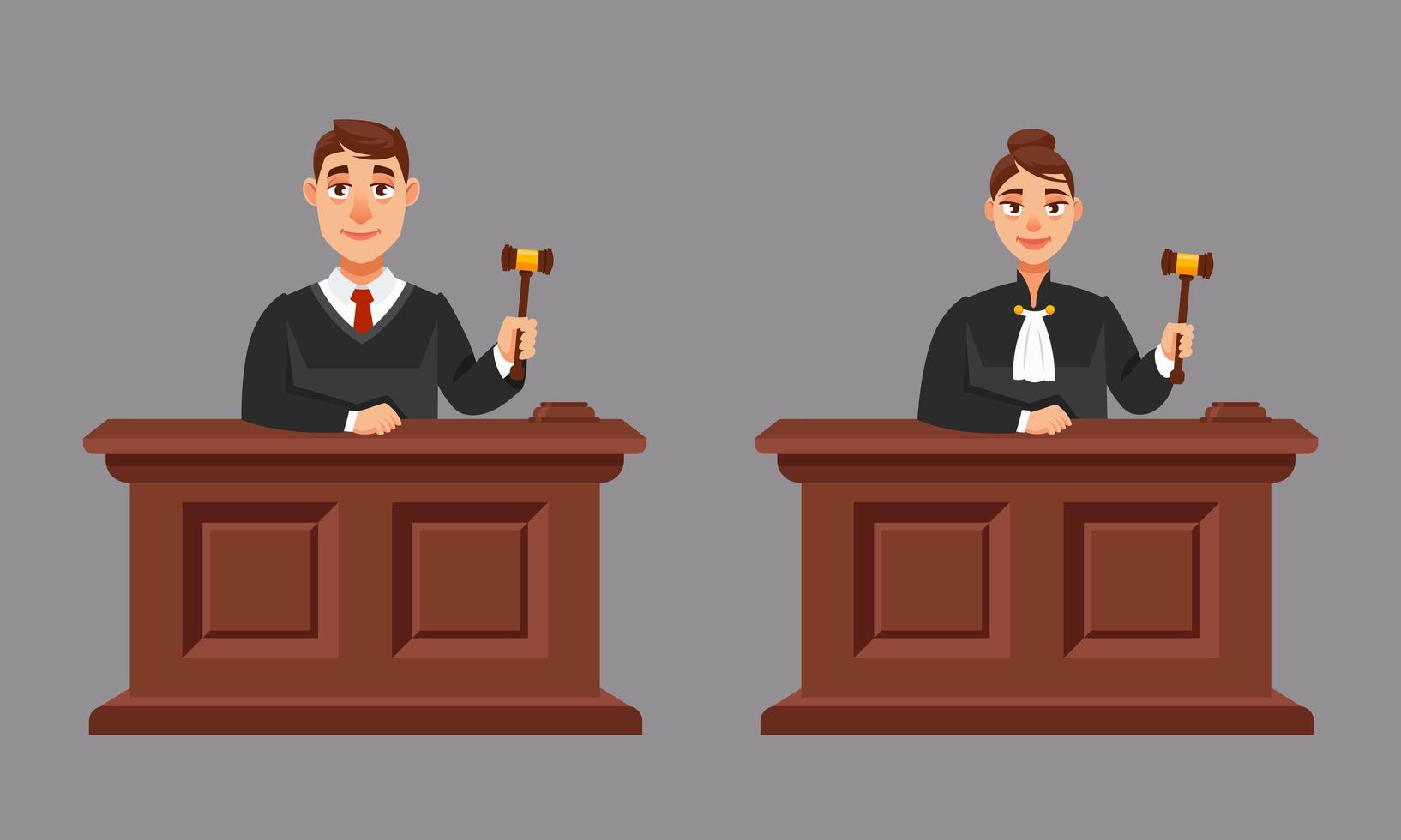 mannelijke en vrouwelijke rechters in cartoon-stijl vector
