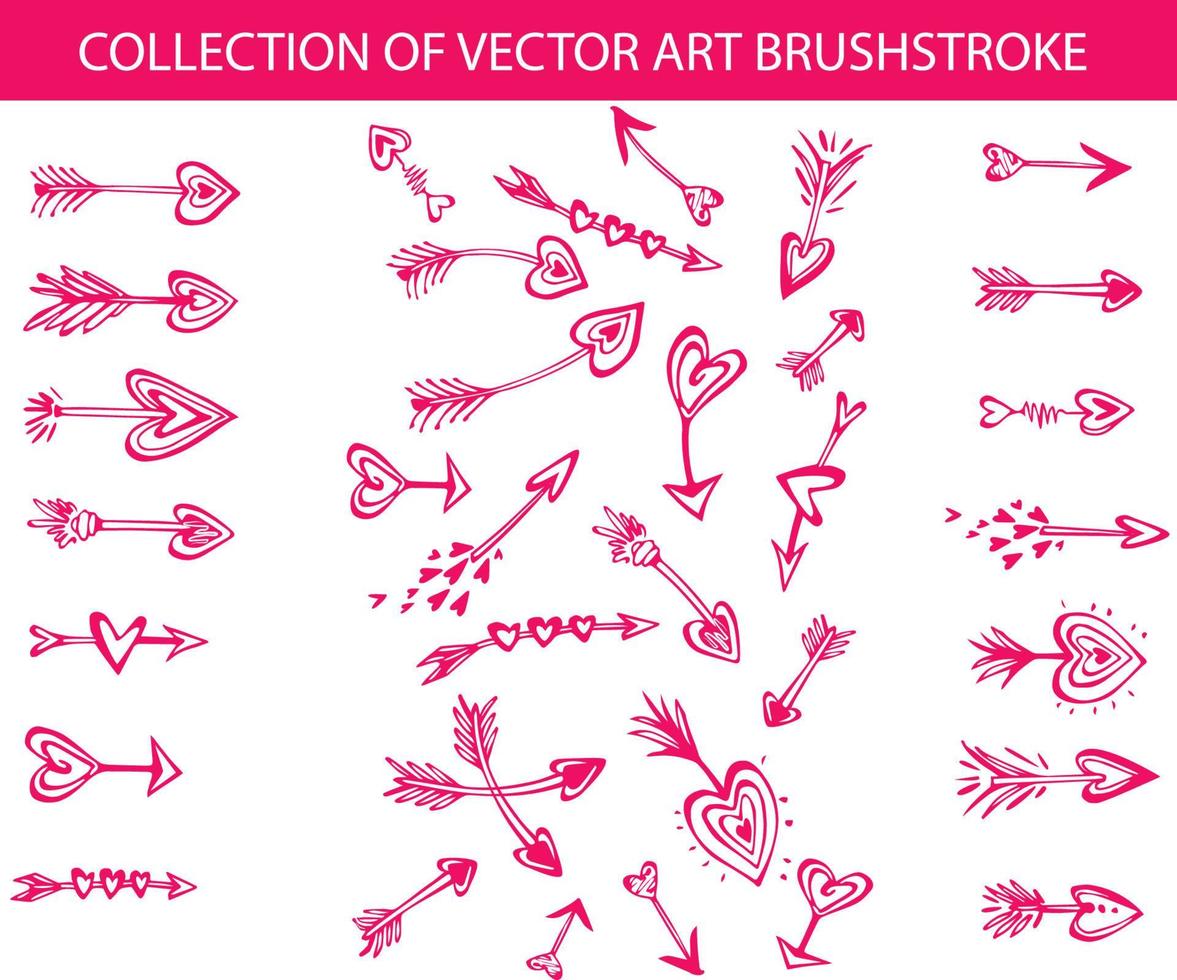 verzameling van vector kunst penseelstreek in de vorm van pijlen met harten