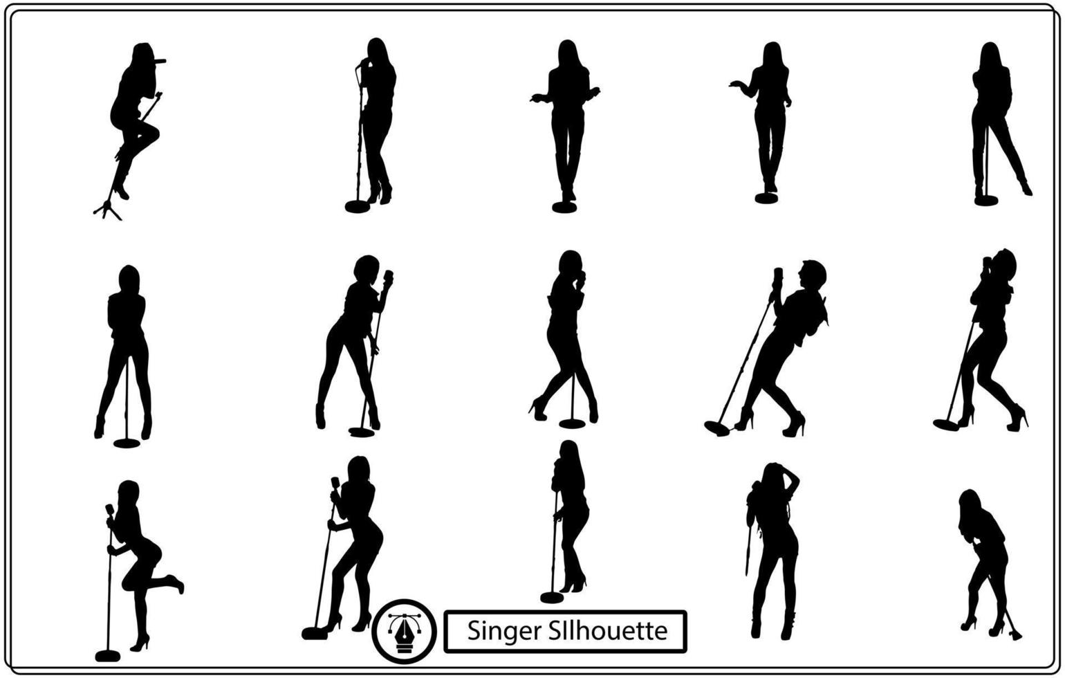 verzameling van vrouw zanger silhouetten in verschillend poses vector