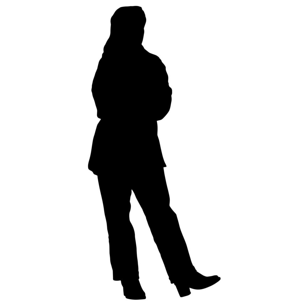 vector silhouetten van Dames. staand vrouw vorm geven aan. zwart kleur Aan geïsoleerd wit achtergrond. grafisch illustratie.