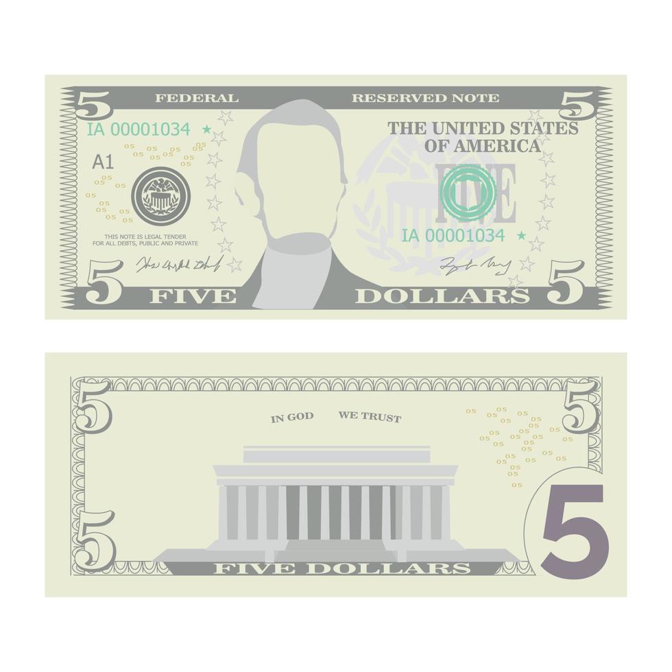 5 dollars bankbiljet vector. tekenfilm vector