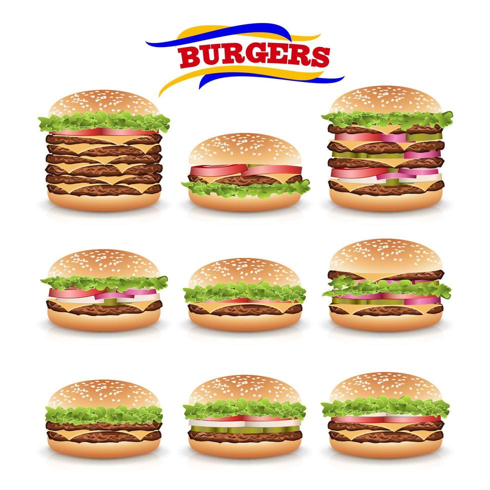 snel voedsel realistisch hamburger vector. reeks vector