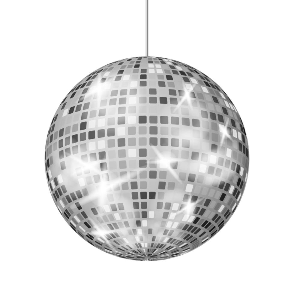 zilver disco bal vector. dans nacht club retro partij klassiek licht element. zilver spiegel bal. disco ontwerp. geïsoleerd Aan wit achtergrond illustratie vector