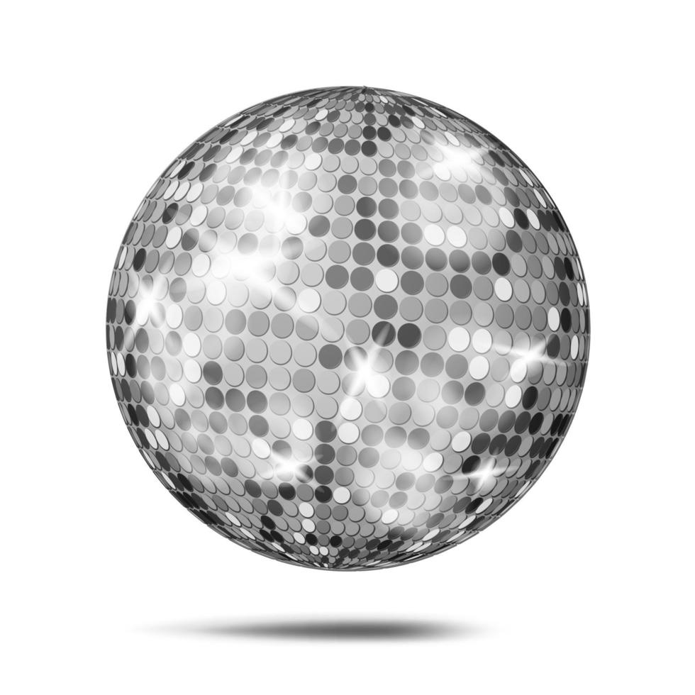 zilver disco bal vector. dans nacht club partij licht element. zilver spiegel bal. geïsoleerd Aan wit illustratie vector