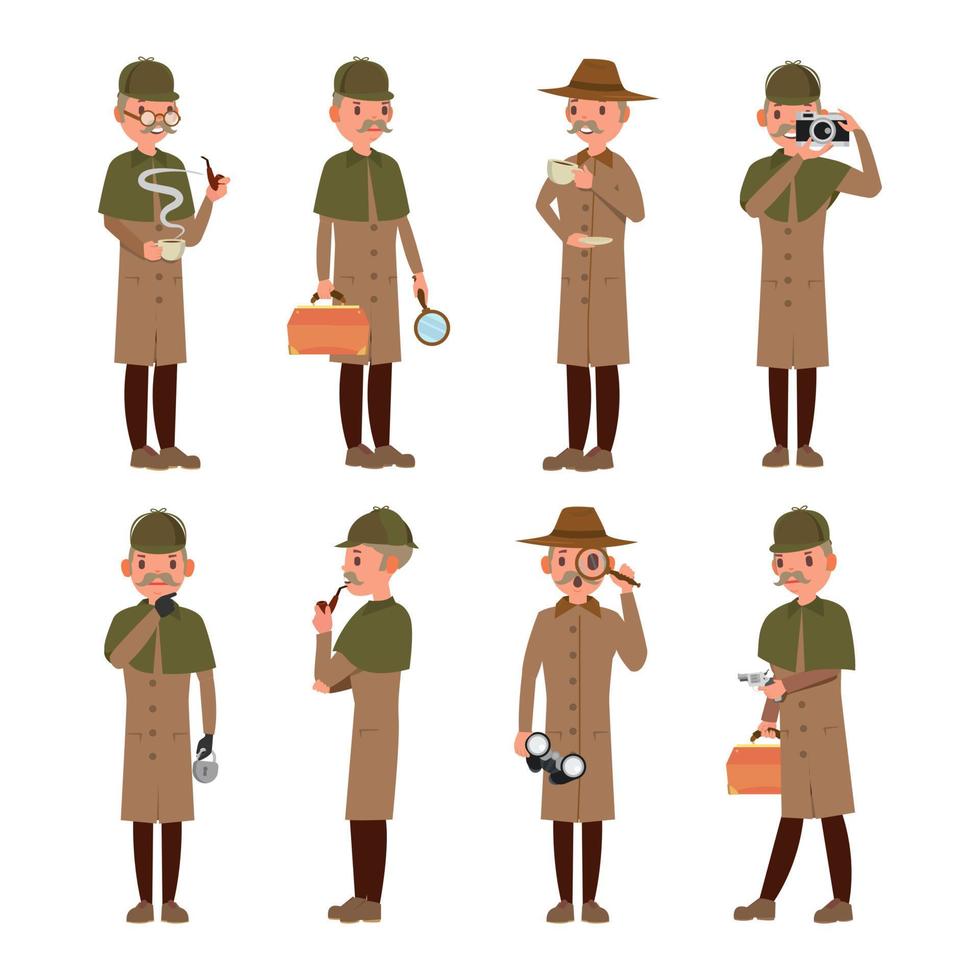 detective vector. professioneel wijnoogst tec, snuffelen, sjamoes, spotter Mens. geïsoleerd vlak tekenfilm karakter illustratie vector