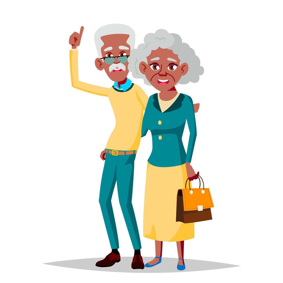 ouderen paar vector. opa en grootmoeder. zwart, afro Amerikaans. situaties. oud senior mensen. geïsoleerd vlak tekenfilm illustratie vector