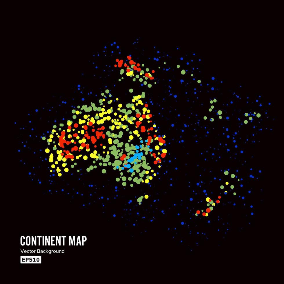 Australië en Oceanië. continent kaart abstract achtergrond vector. gevormd van kleurrijk dots geïsoleerd Aan zwart. vector