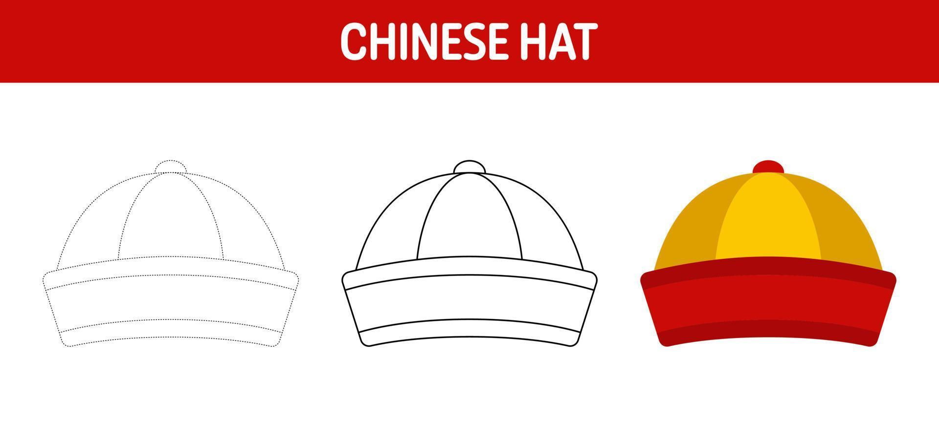 Chinese hoed traceren en kleur werkblad voor kinderen vector
