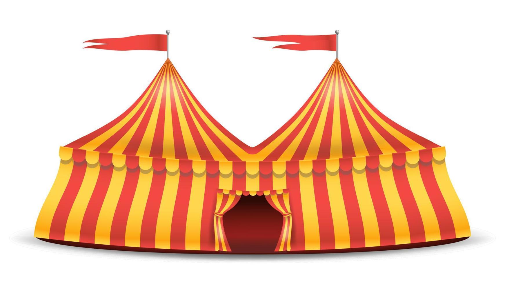 realistisch circus tent vector. rood en geel strepen. tekenfilm groot top circus tent illustratie vector