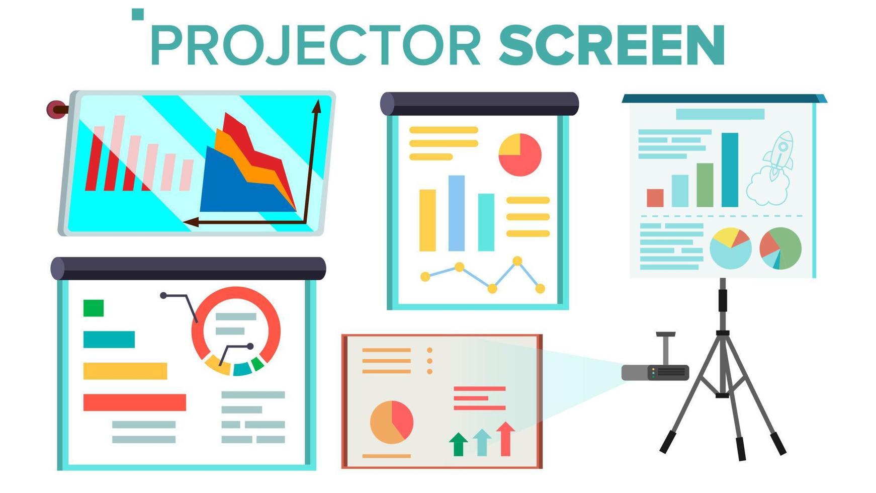 projector scherm reeks vector. presentatie met grafiek. whiteboard. seminarie, lezing, bedrijf conferenties, opleiding personeel, ontmoeting. geïsoleerd illustratie vector