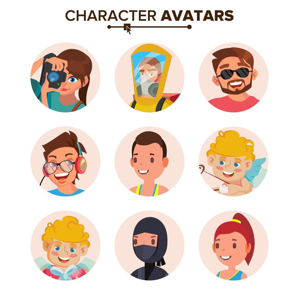 karakter mensen avatar reeks vector. gezicht, emoties. standaard avatar tijdelijke aanduiding verzameling. tekenfilm, grappig kunst vlak geïsoleerd illustratie vector
