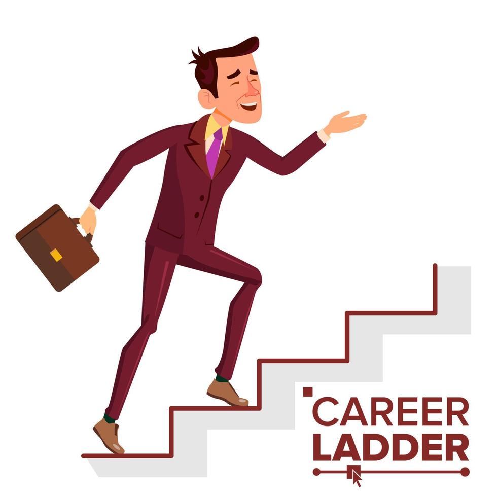 zakenman beklimming carrière ladder vector. snel groei. baan succes concept. trap. stap door stap. geïsoleerd tekenfilm illustratie vector