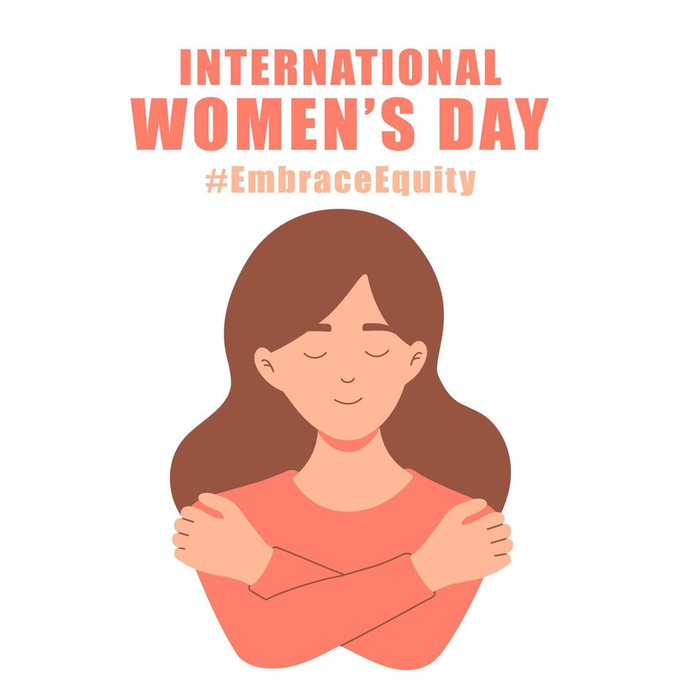 Internationale vrouwen dag concept poster. omhelzing eigen vermogen vrouw illustratie achtergrond. vector