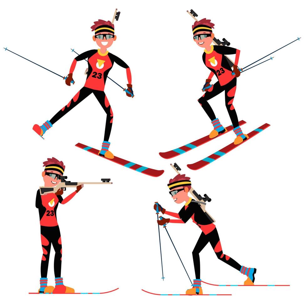 biatlon mannetje speler vector. in actie. sportman in ski biatlon wedstrijd. sporting apparatuur. tekenfilm karakter illustratie vector