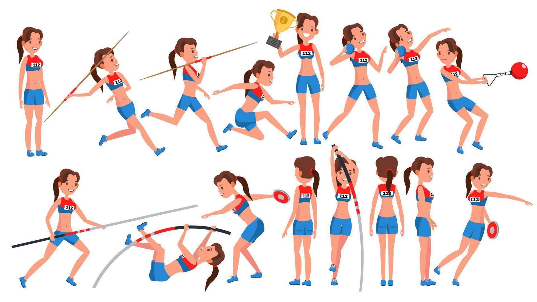 atletiek meisje speler vrouw vector. atletisch sport wedstrijd. sport- apparatuur. sprinter. sprint begin. tekenfilm atleet karakter illustratie vector