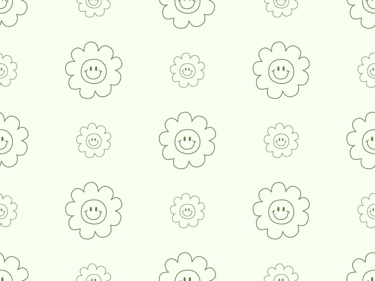 bloem stripfiguur naadloos patroon op groene achtergrond vector