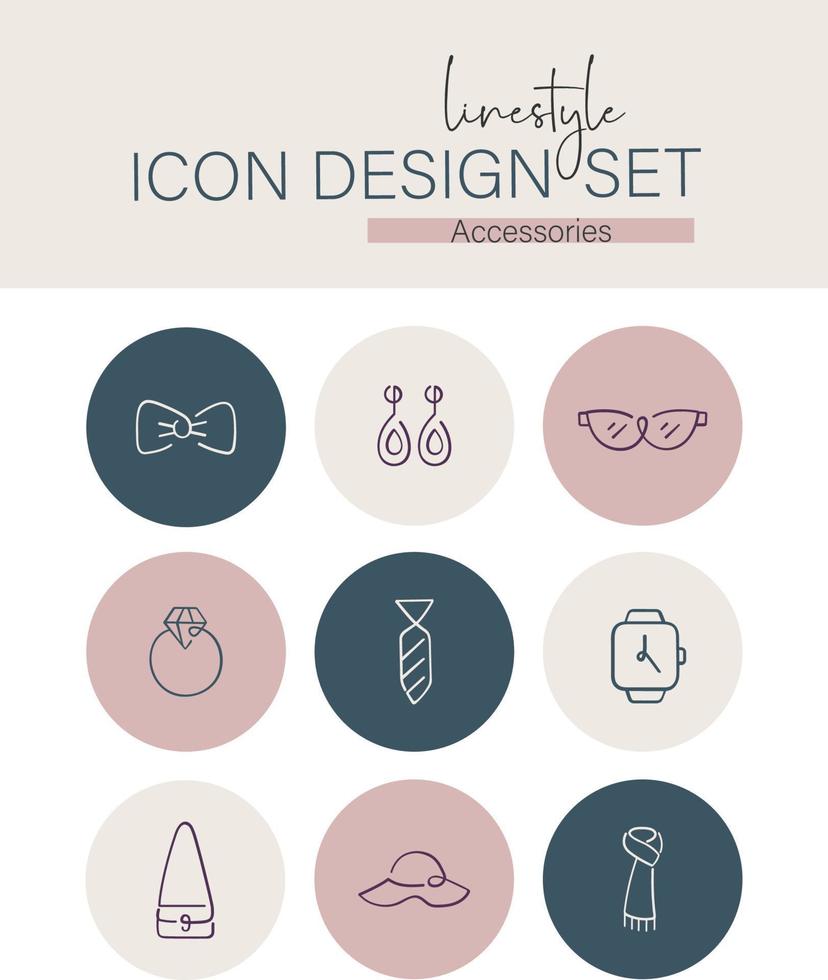 lijnstijl icoon ontwerp reeks accessoires vector