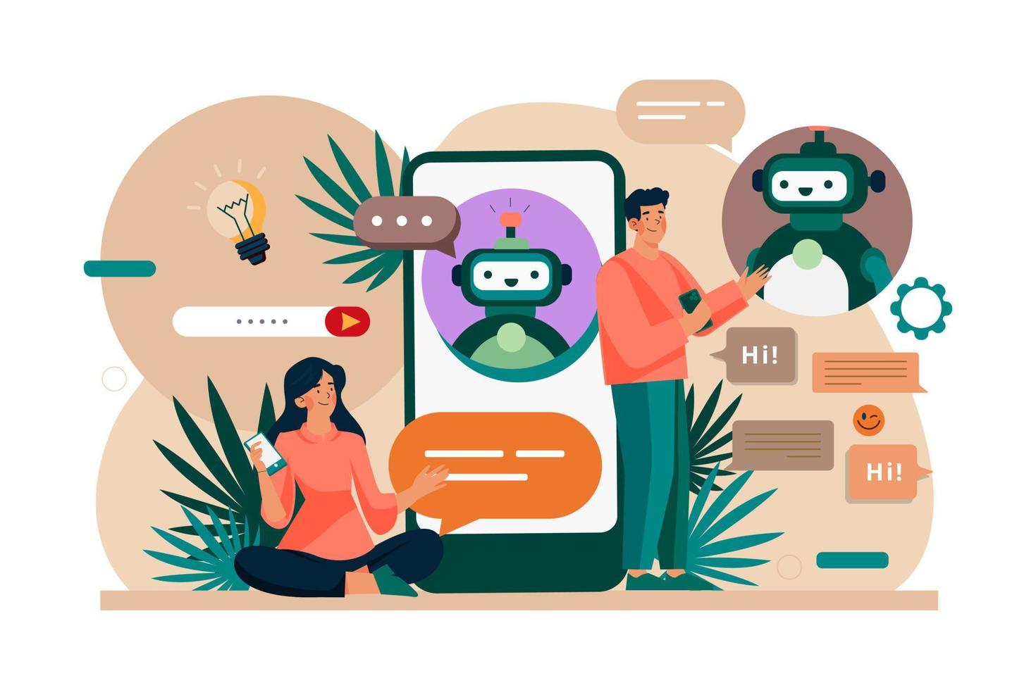 mensen praten met Chatbot robots in smartphone app vector