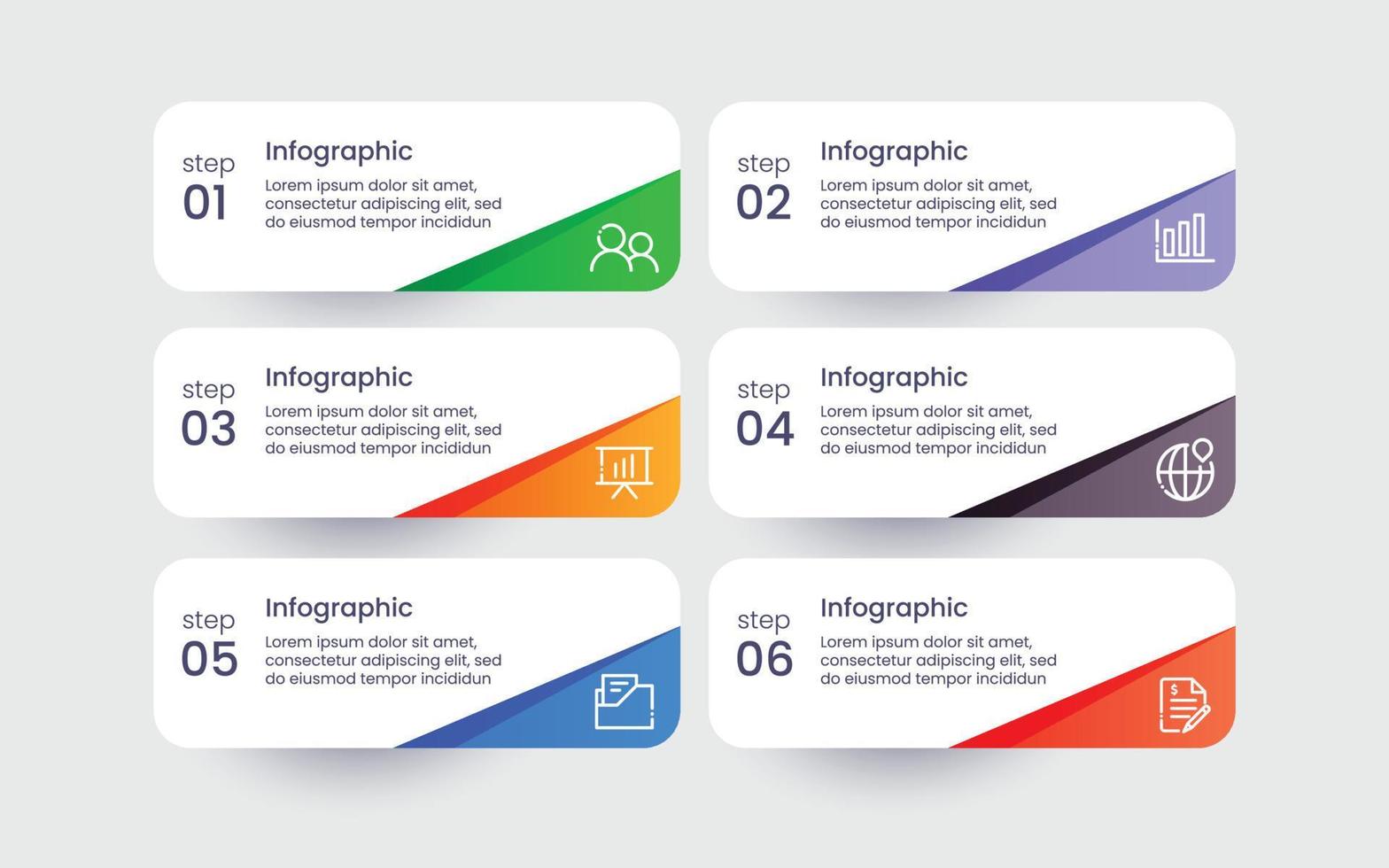 zes stappen modern infographic sjabloon vector