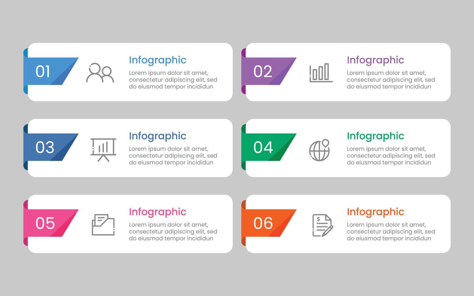 zes stappen modern infographic sjabloon vector