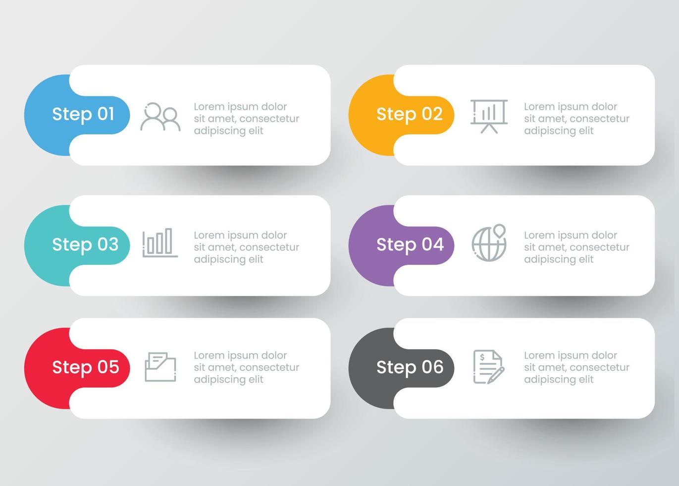 zes stappen modern infographic sjabloon vector